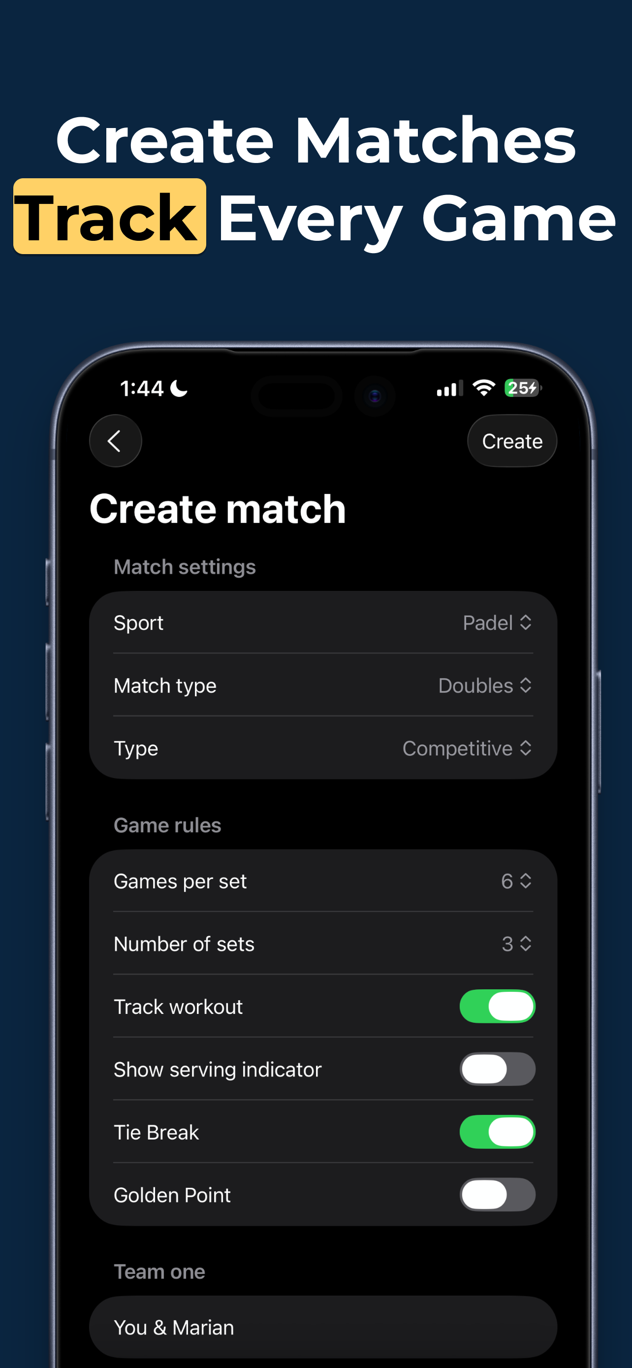 Create Matches, Track Every Game